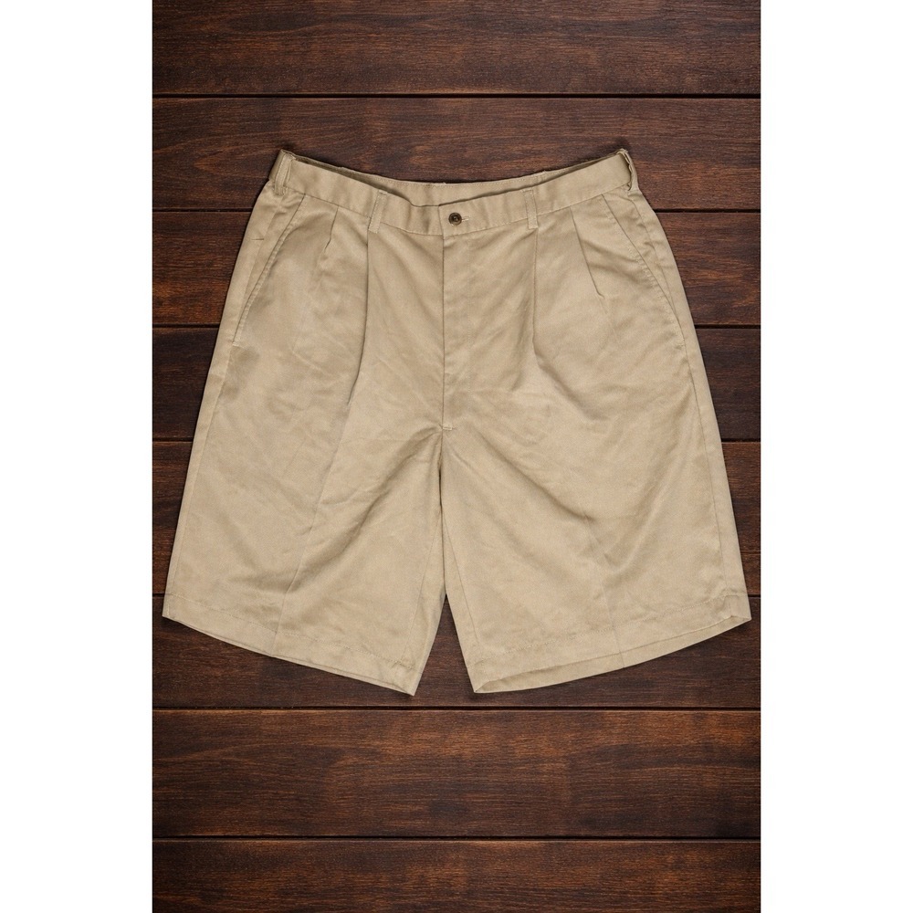Haggar Men's Khaki Dress Shorts Size 36 Expandable Waist Pleated Casual Golf
